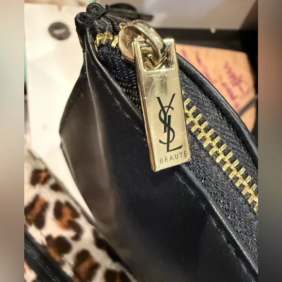 Yves Saint Laurent Black Beauty Pouch w/ YSL Leopard Case 8”x6.5”x2” 8”x2”x2.5” - Picture 4 of 16